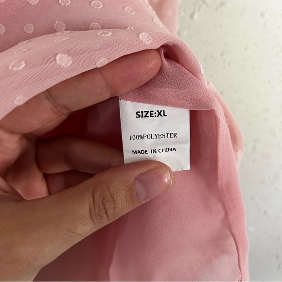 🦋 Pink Polka Dot Lace Ruffle Short Sleeve Blouse XL Valentine’s Day - Picture 2 of 5